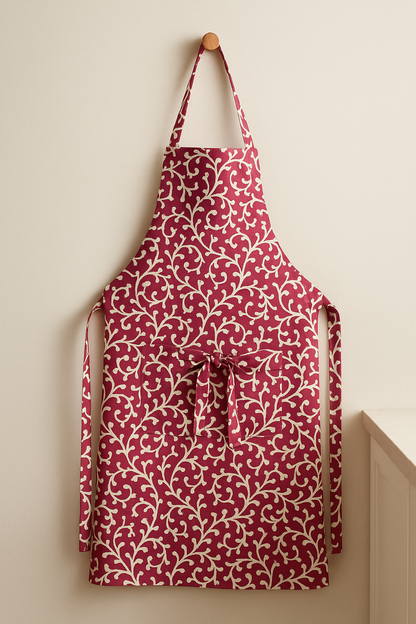 Elysian Red Vine Print Cotton Apron | Premium Kitchen Apron