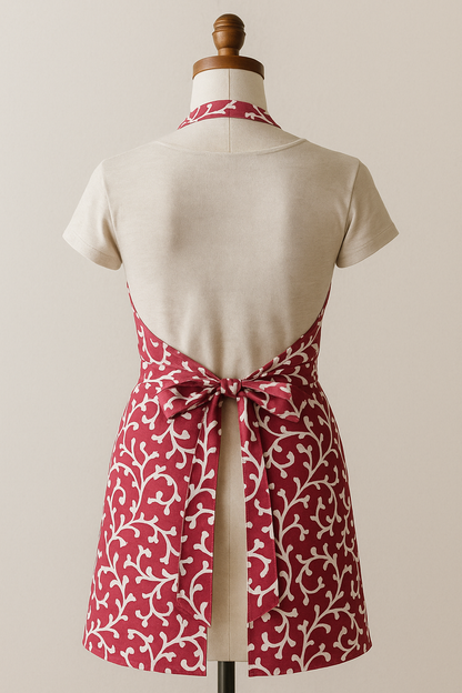 Elysian Red Vine Print Cotton Apron | Premium Kitchen Apron