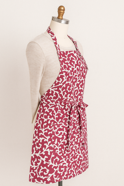 Elysian Red Vine Print Cotton Apron | Premium Kitchen Apron