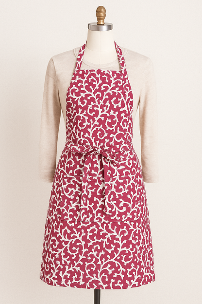Elysian Red Vine Print Cotton Apron | Premium Kitchen Apron