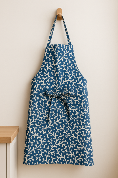 Elysian Blue Vine Print Cotton Apron | Premium Kitchen Apron