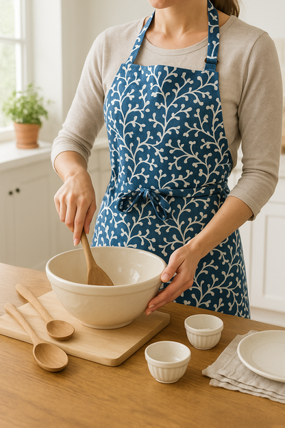 Elysian Blue Vine Print Cotton Apron | Premium Kitchen Apron