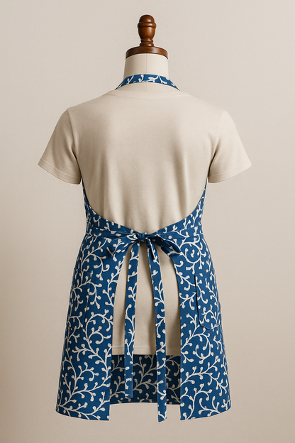 Elysian Blue Vine Print Cotton Apron | Premium Kitchen Apron