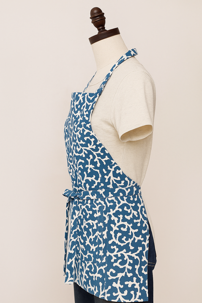 Elysian Blue Vine Print Cotton Apron | Premium Kitchen Apron
