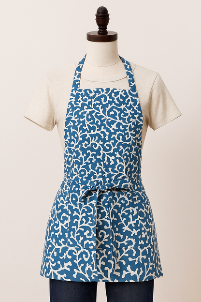 Elysian Blue Vine Print Cotton Apron | Premium Kitchen Apron