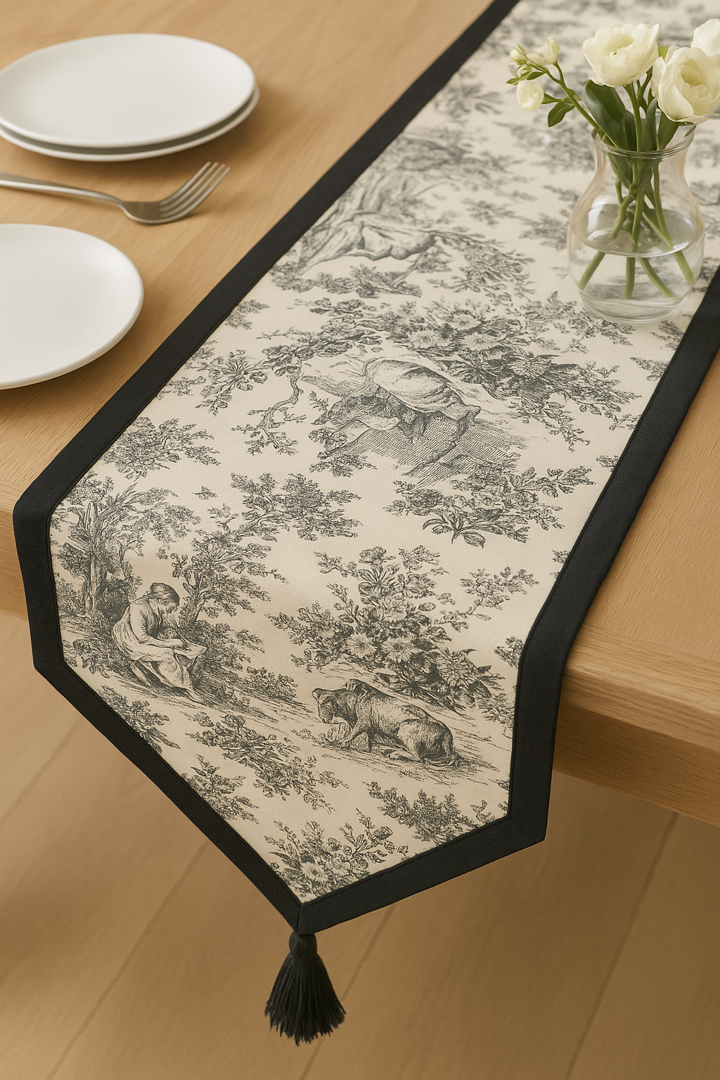 Heritage Black Toile Dining Runner