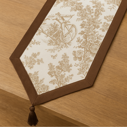 Brown Toile de Jouy Cotton Table Runner | French Print Dining Runner
