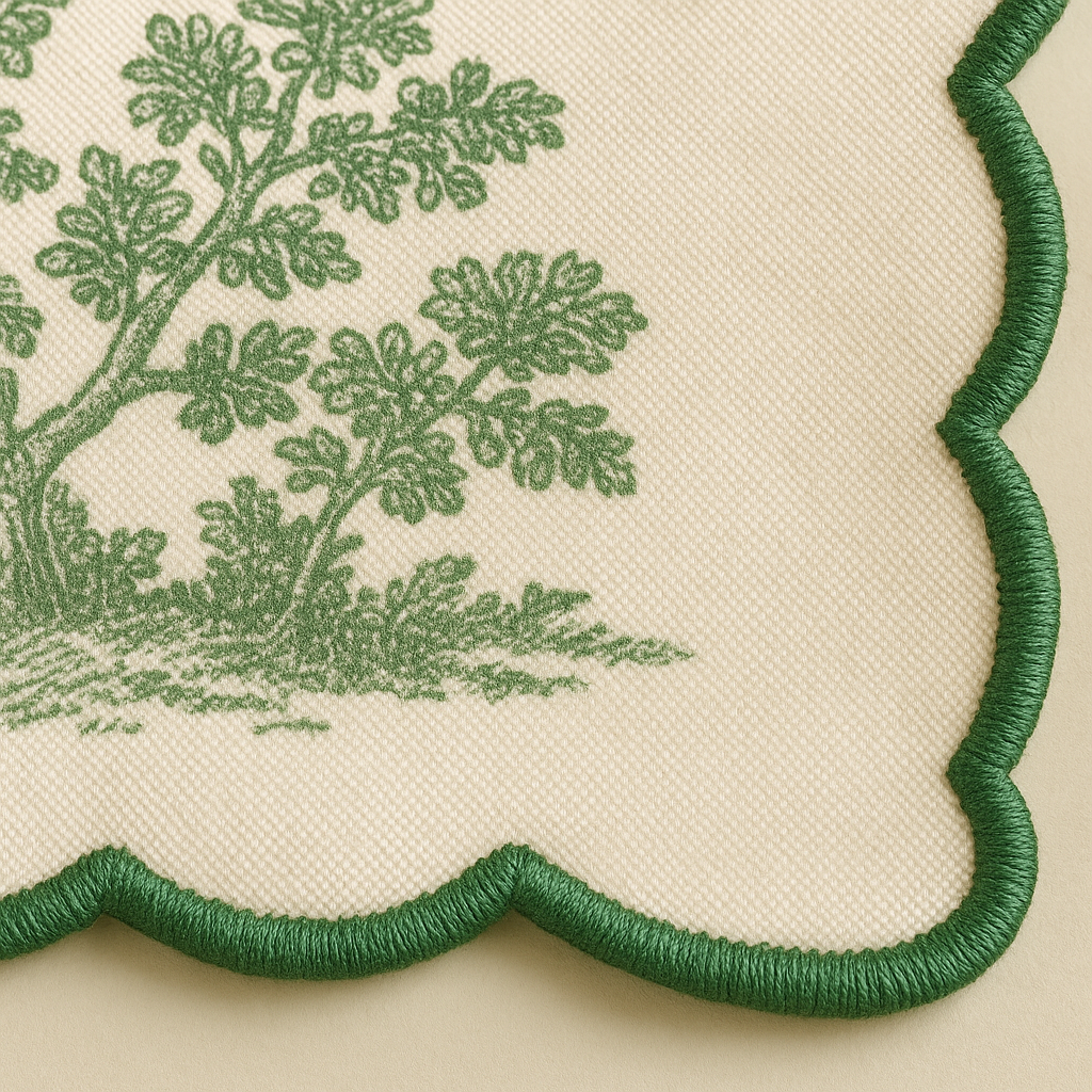 Forest Whisper Hand Embroidered scallop Napkin set of 6