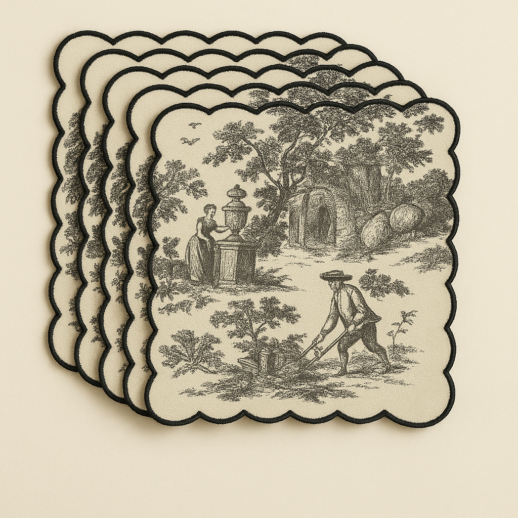 Vintage Noir Hand Embroidered scallop Napkin Set of 6