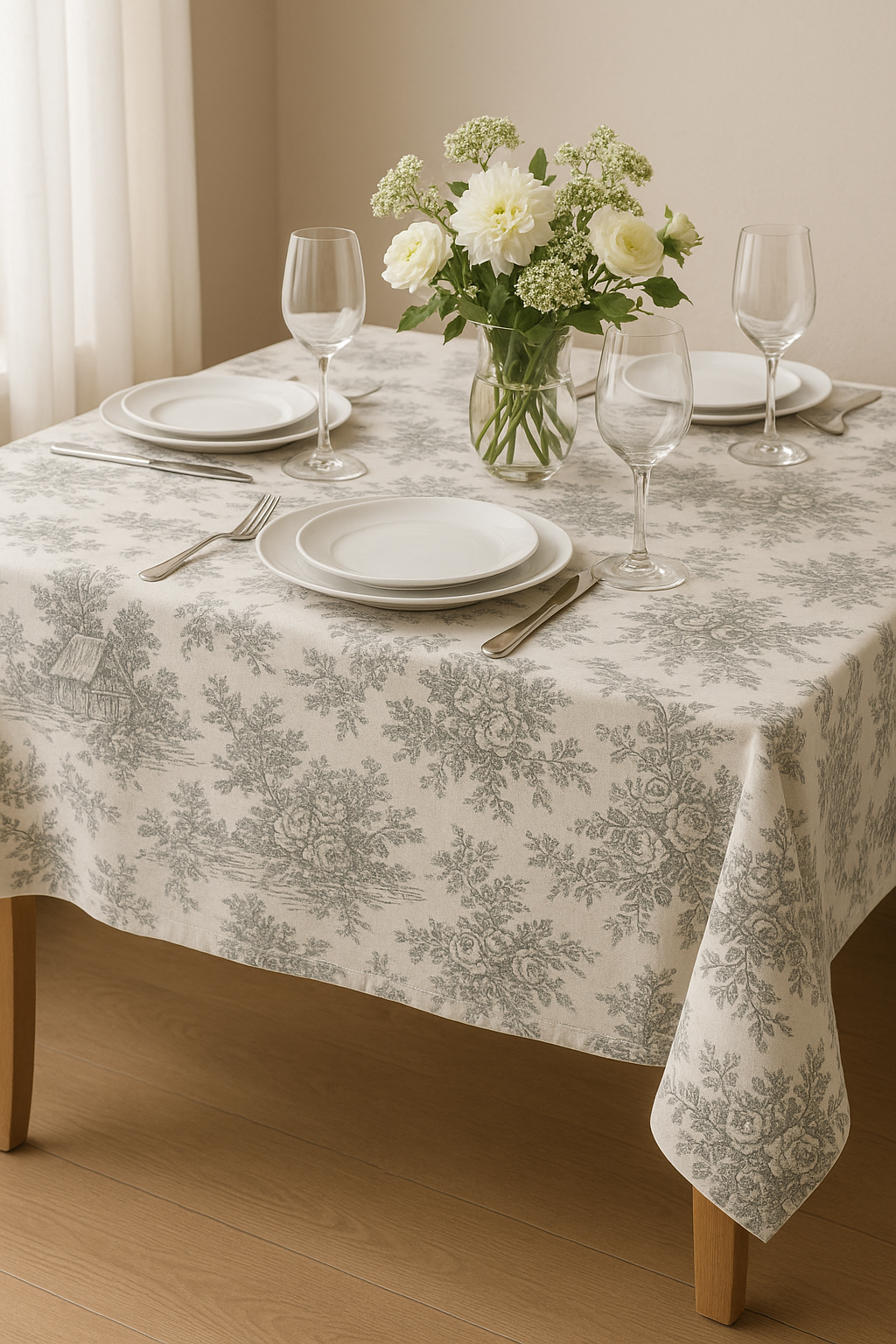 Ethereal Toile Grey Table Cover
