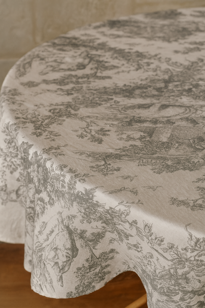 Grey Toile cotton tablecloth alternative view - Viraasa