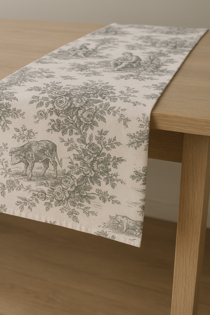 Close-up of Grey Toile cotton runner - Viraasa luxury home