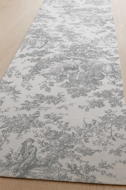 Grey Toile cotton runner styled on dining table - Viraasa
