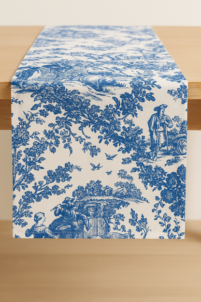 Premium linen fabric texture - Blue Toile runner Viraasa luxury