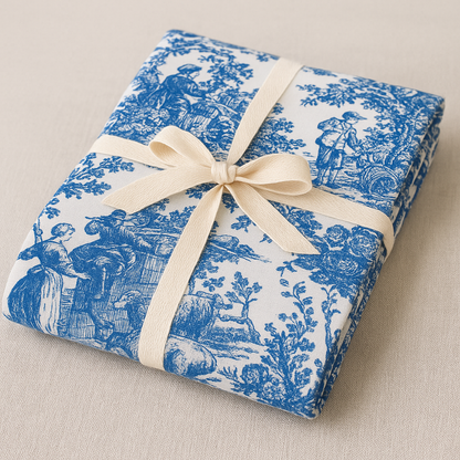 Blue Toile linen runner styled on dining table - Viraasa