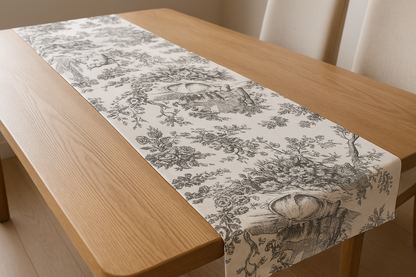 Black Toile cotton runner alternative view - Viraasa premium dining