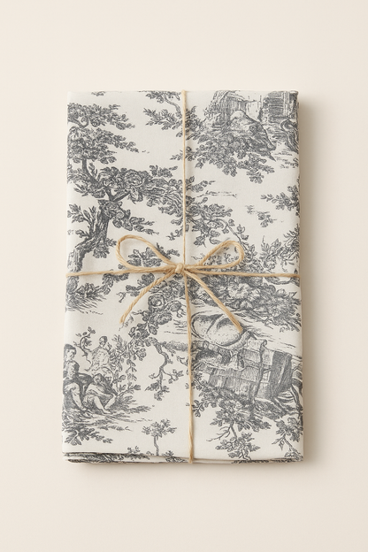 Close-up of Black Toile cotton runner - Viraasa luxury home