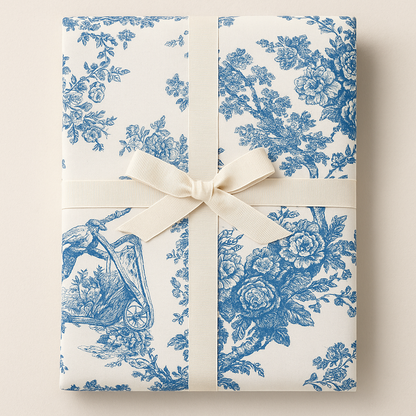 Close-up of Blue Toile cotton tablecloth - Viraasa luxury home