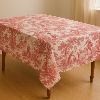 Red Toile cotton table cover styled on dining table - Viraasa