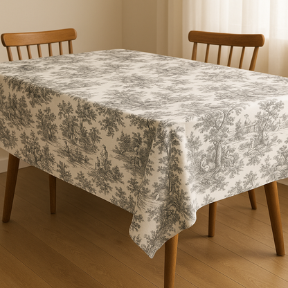 Black Toile cotton tablecloth folded view - Viraasa luxury linens