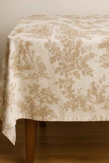 Brown Toile cotton table cover styled on dining table - Viraasa