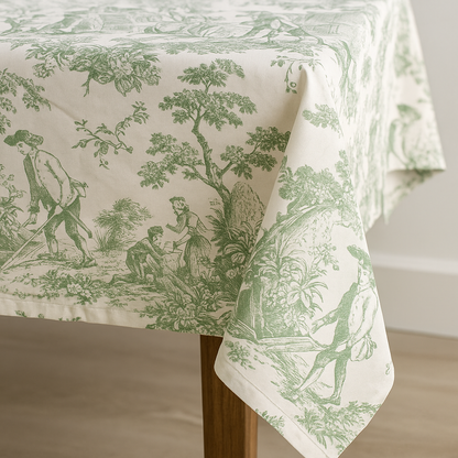 Green Toile linen tablecloth alternative view - Viraasa