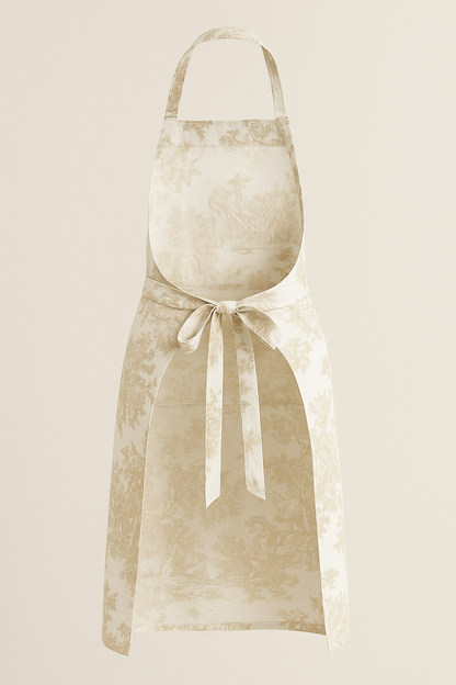 Beige Toile de Jouy Cotton Apron | Premium French Print Kitchen Apron