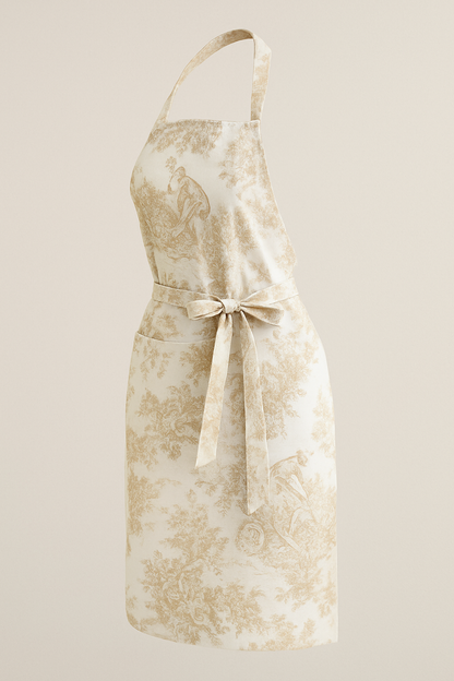 Beige Toile de Jouy Cotton Apron | Premium French Print Kitchen Apron