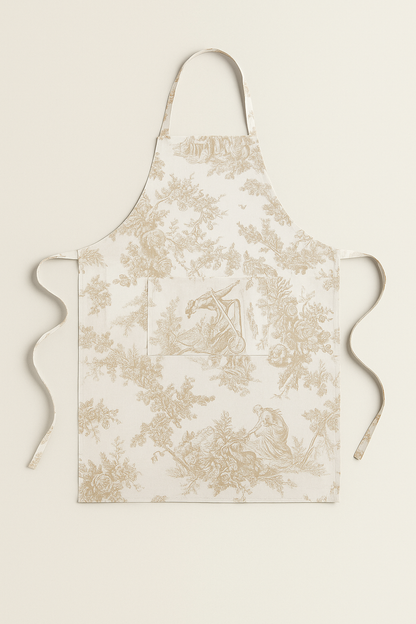 Beige Toile de Jouy Cotton Apron | Premium French Print Kitchen Apron
