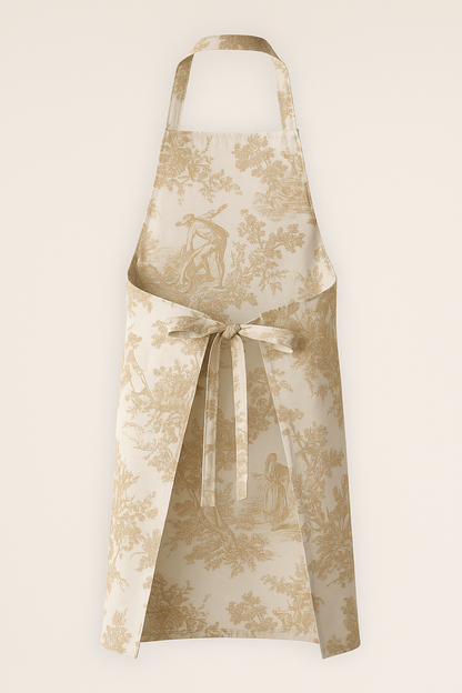 Brown Toile de Jouy Cotton Apron | Premium French Print Kitchen Apron