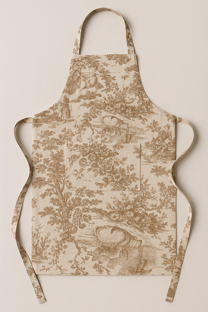 Brown Toile de Jouy Cotton Apron | Premium French Print Kitchen Apron