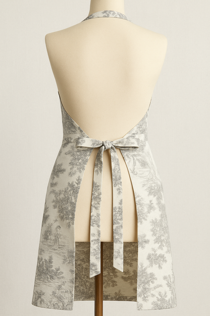 Grey Toile de Jouy Cotton Apron | Premium French Print Kitchen Apron