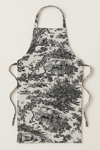Black Toile de Jouy Cotton Apron | Premium French Print Kitchen Apron