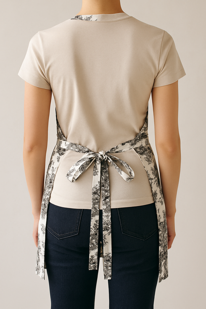Black Toile de Jouy Cotton Apron | Premium French Print Kitchen Apron