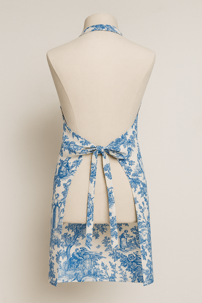 Blue Toile de Jouy Cotton Apron | Premium French Print Kitchen Apron