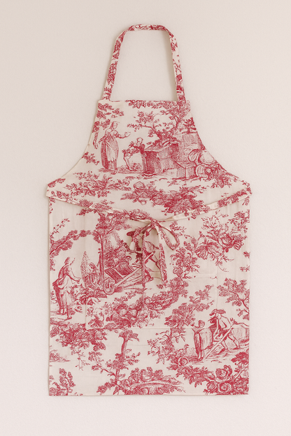 Red Toile de Jouy Cotton Apron | Premium French Print Kitchen Apron
