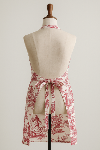Red Toile de Jouy Cotton Apron | Premium French Print Kitchen Apron
