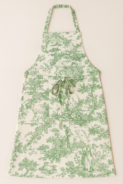 Green Toile de Jouy Cotton Apron | Premium French Print Kitchen Apron