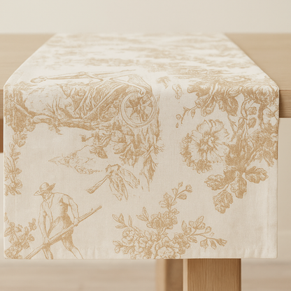 Brown Toile linen runner styled on dining table - Viraasa
