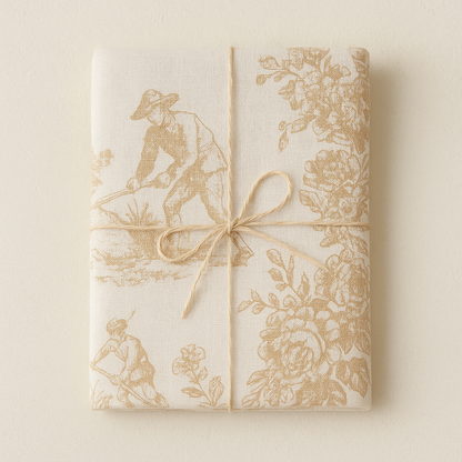 Brown Toile de Jouy print detail on linen runner - Viraasa