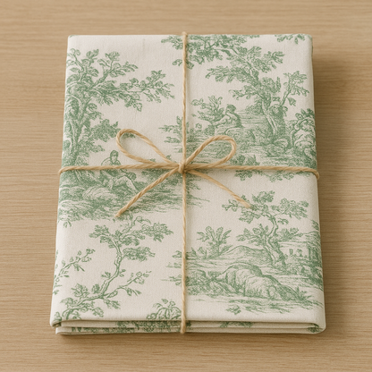 Green Toile linen runner alternative view - Viraasa luxury home