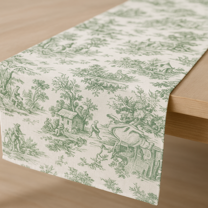 Premium linen fabric texture - Green Toile runner Viraasa luxury