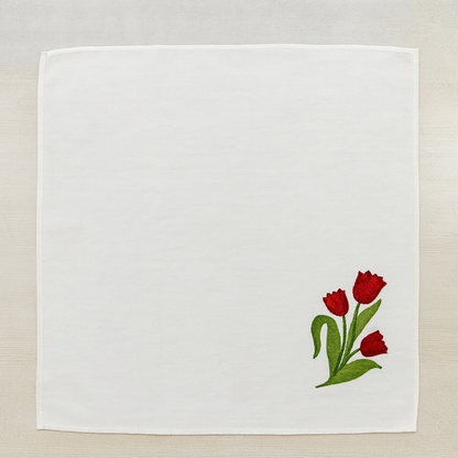 Roselle Bloom Embroidered Cotton Napkins Set of 6 | Floral Dining Decor
