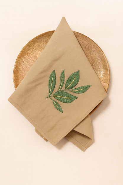 Verdant Charm Embroidered Cotton Napkins Set of 6 | Green Dining Decor