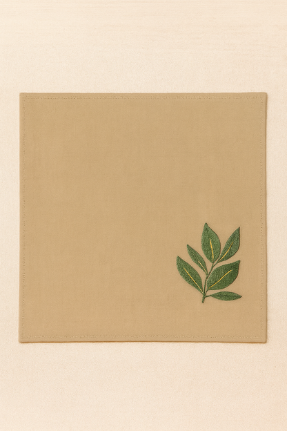 Verdant Charm Embroidered Cotton Napkins Set of 6 | Green Dining Decor