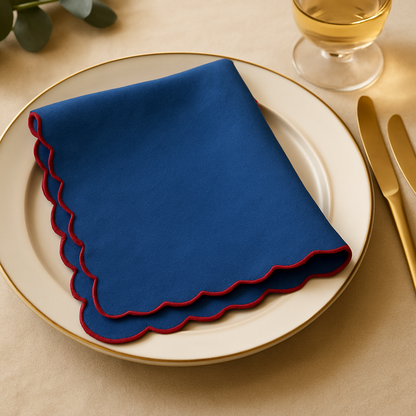Midnight Scallop Embroidered Cotton Napkins Set of 6 | Dining Decor