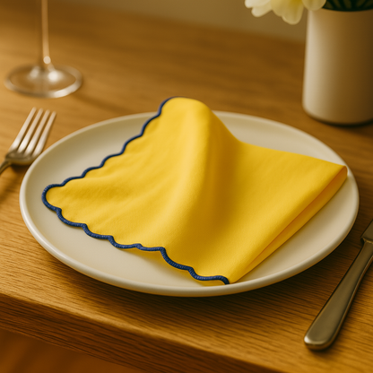 Yellow Dusk Scallop Embroidered Cotton Napkins Set of 6 | Dining Decor