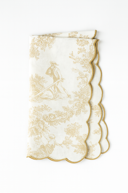 Golden beige Toile napkins styled on dining table - Viraasa