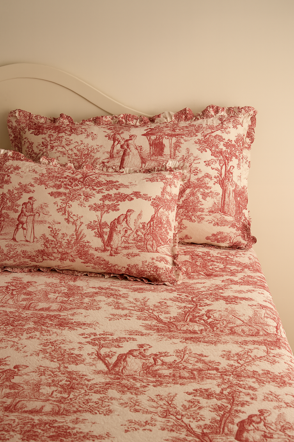 Toile Print Red Bedsheet Set of 3