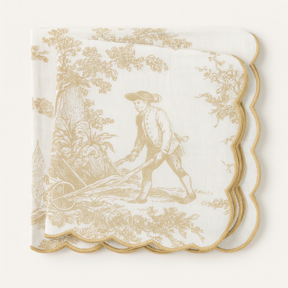 Beige Toile de Jouy print detail with scallop edge - Viraasa